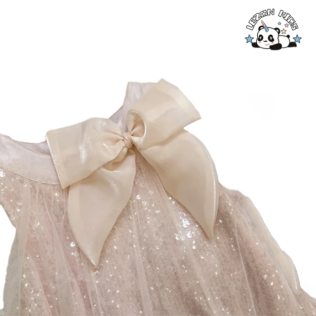 LEZONKIDS - Customize Kids Summer Sleeveless Dress 2023 New Girl Pink Bow Sequin Princess Dresses